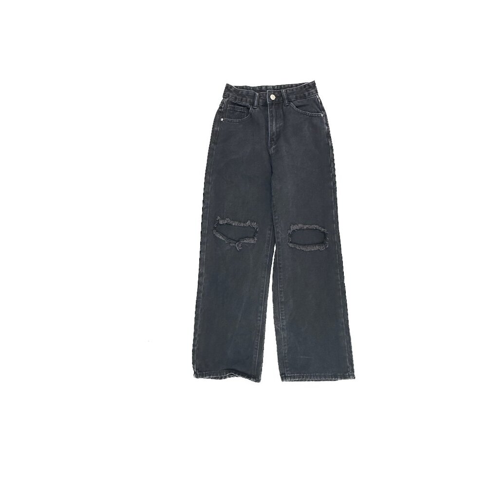 Shein Baggy Distressed Women's sizeโ XXS Petite Black Denim Jeans